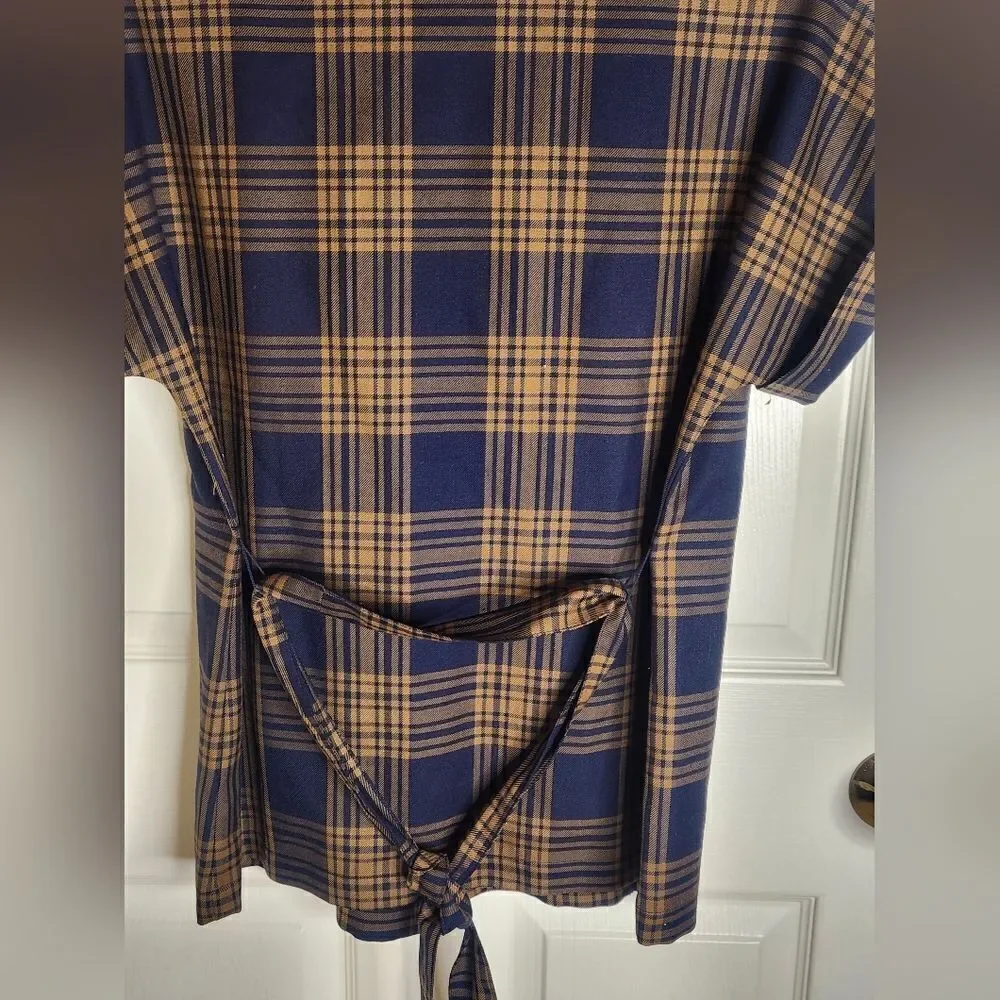 Pendleton M NavyBrownPlaid Shrtslv BeltPockets VirginWool WomenOpenedCardiganUSA